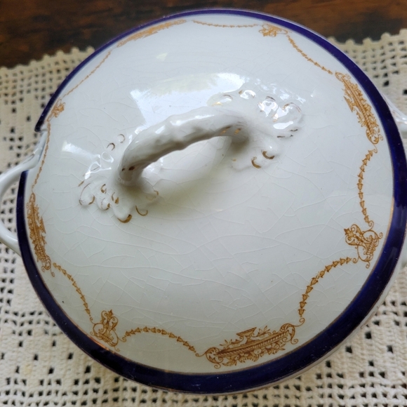 Antique English Covered Gravy Bowl With Underplate Bristol Ware Pountney &Co - Picture 3 of 10